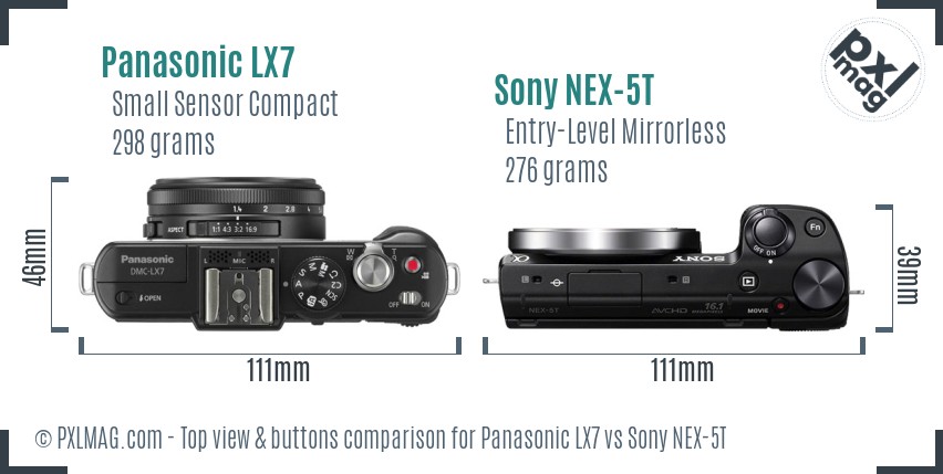 Panasonic LX7 vs Sony NEX-5T top view buttons comparison