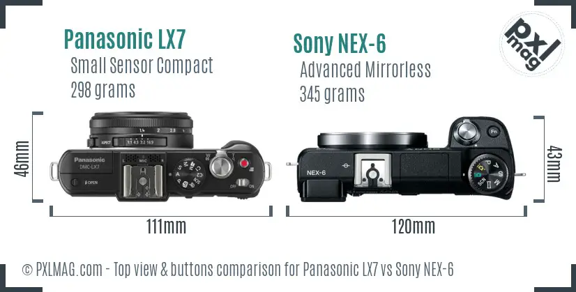 Panasonic LX7 vs Sony NEX-6 top view buttons comparison Panasonic LX7 vs Sony NEX-6 top view buttons comparison