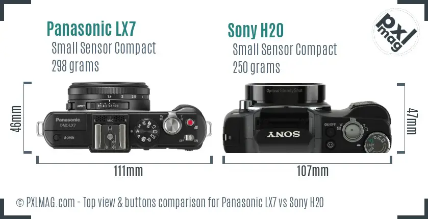 Panasonic LX7 vs Sony H20 top view buttons comparison Panasonic LX7 vs Sony H20 top view buttons comparison