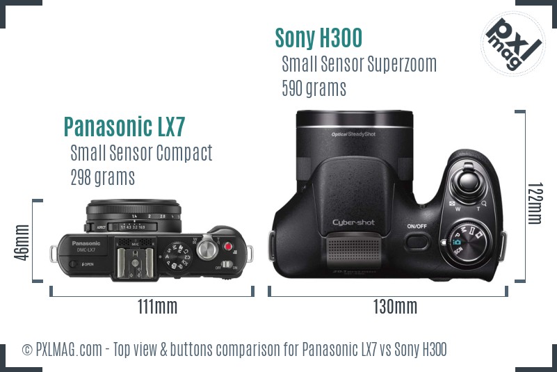 Panasonic LX7 vs Sony H300 top view buttons comparison