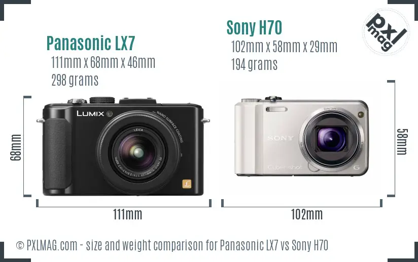 Panasonic LX7 vs Sony H70 size comparison