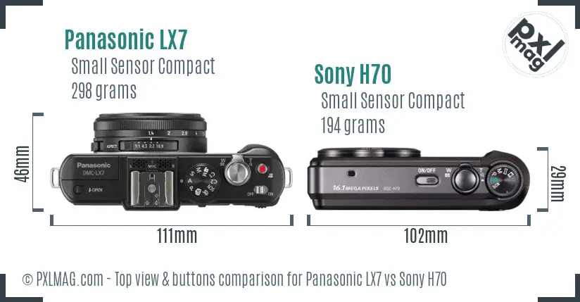Panasonic LX7 vs Sony H70 top view buttons comparison