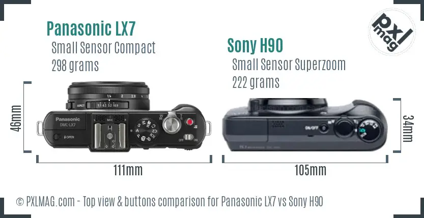 Panasonic LX7 vs Sony H90 top view buttons comparison Panasonic LX7 vs Sony H90 top view buttons comparison