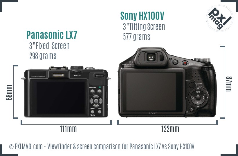 Panasonic LX7 vs Sony HX100V Screen and Viewfinder comparison