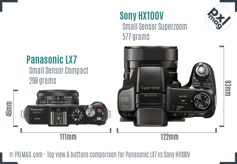 Panasonic LX7 vs Sony HX100V top view buttons comparison