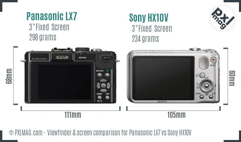 Panasonic LX7 vs Sony HX10V Screen and Viewfinder comparison