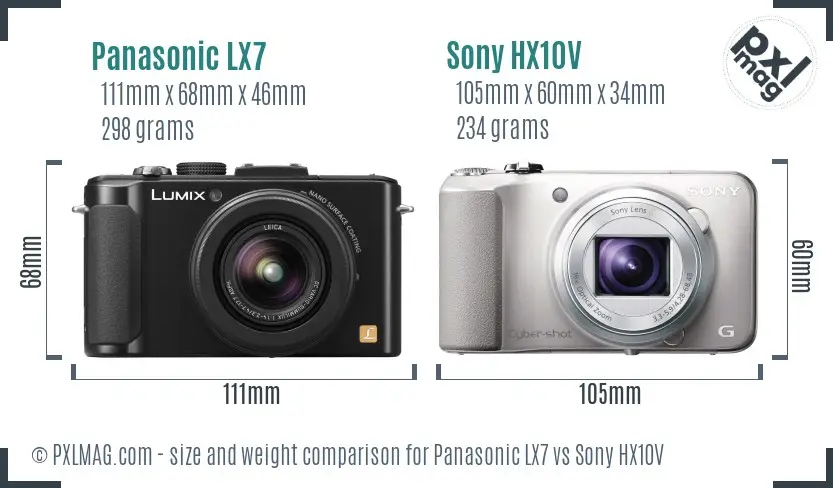 Panasonic LX7 vs Sony HX10V size comparison