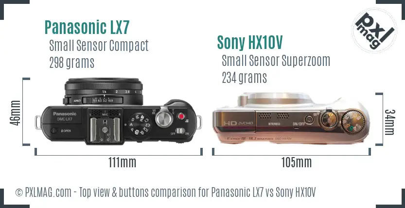 Panasonic LX7 vs Sony HX10V top view buttons comparison