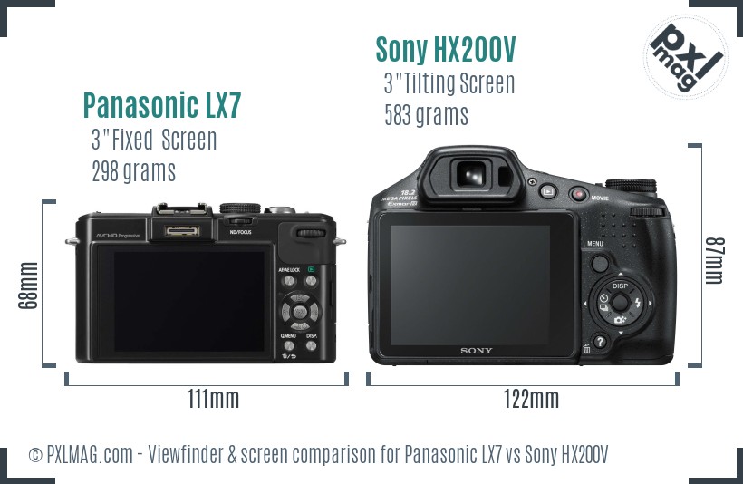 Panasonic LX7 vs Sony HX200V Screen and Viewfinder comparison