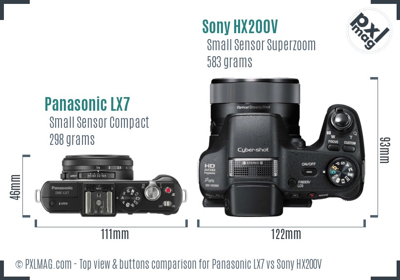 Panasonic LX7 vs Sony HX200V top view buttons comparison