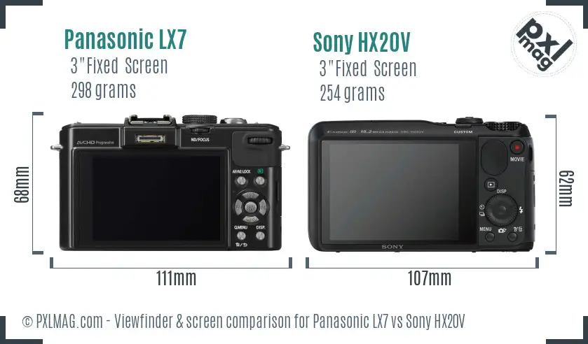 Panasonic LX7 vs Sony HX20V Screen and Viewfinder comparison