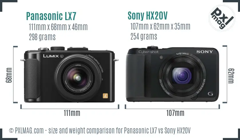 Panasonic LX7 vs Sony HX20V size comparison