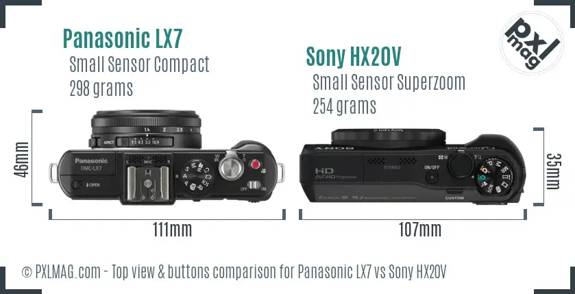 Panasonic LX7 vs Sony HX20V top view buttons comparison