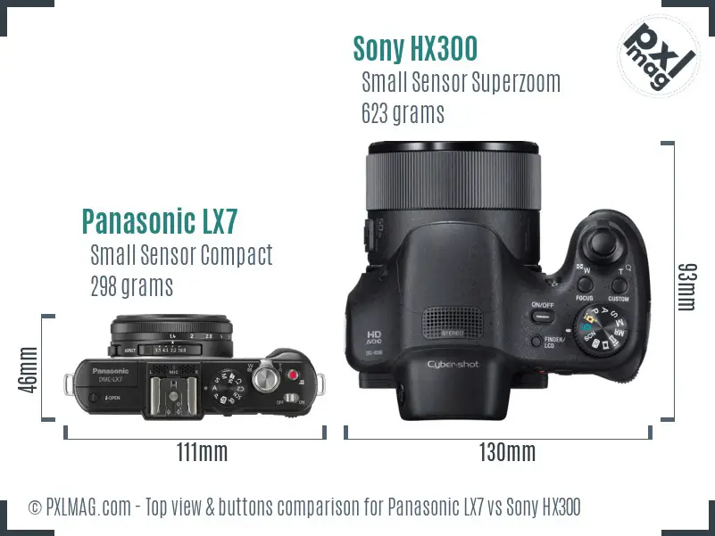 Panasonic LX7 vs Sony HX300 top view buttons comparison Panasonic LX7 vs Sony HX300 top view buttons comparison