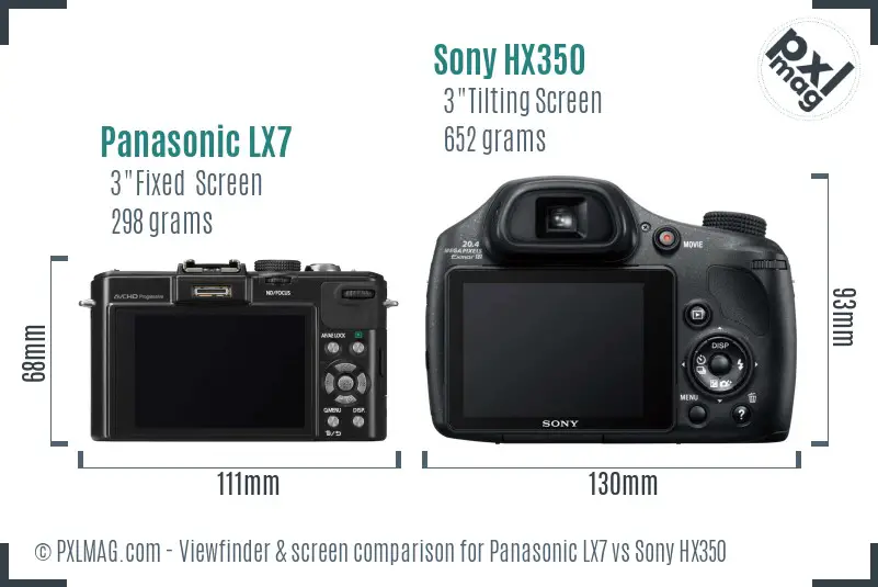 Panasonic LX7 vs Sony HX350 Screen and Viewfinder comparison