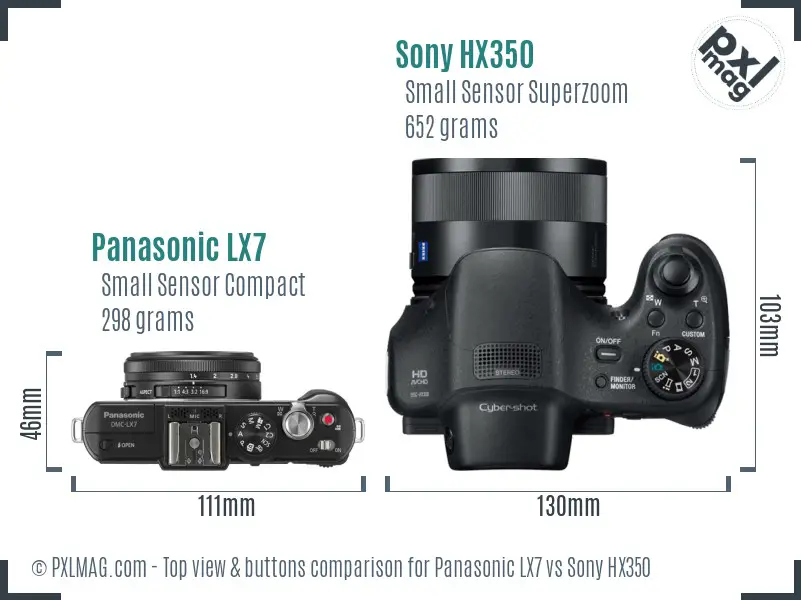 Panasonic LX7 vs Sony HX350 top view buttons comparison