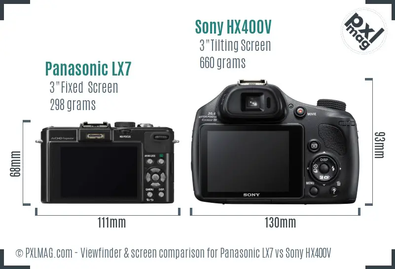 Panasonic LX7 vs Sony HX400V Screen and Viewfinder comparison