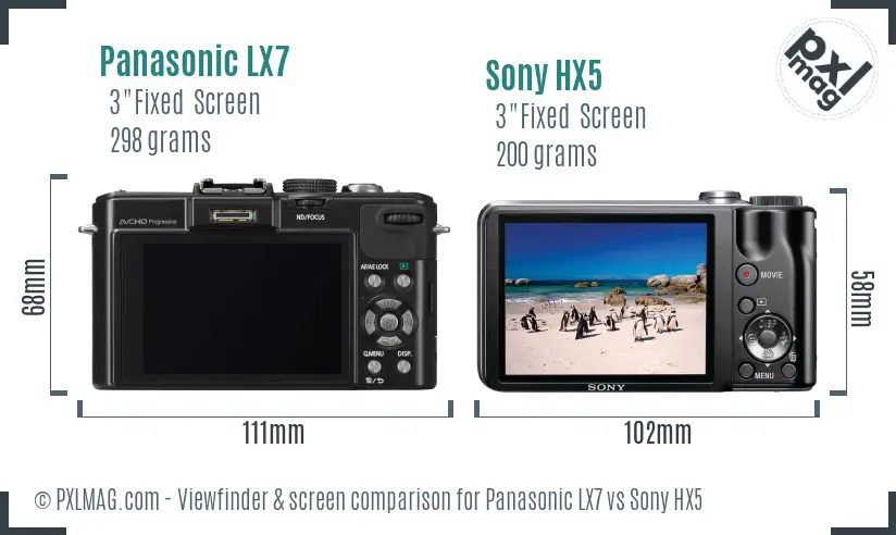 Panasonic LX7 vs Sony HX5 Screen and Viewfinder comparison