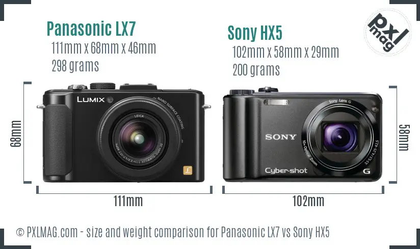 Panasonic LX7 vs Sony HX5 size comparison
