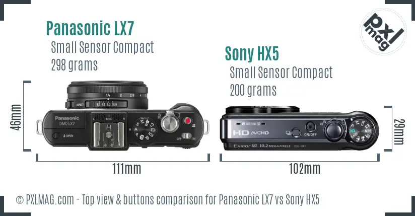 Panasonic LX7 vs Sony HX5 top view buttons comparison