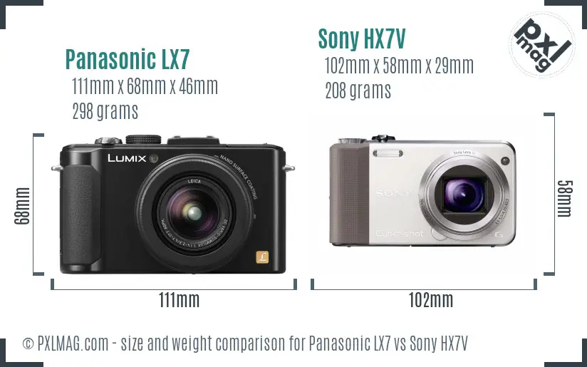 Panasonic LX7 vs Sony HX7V size comparison