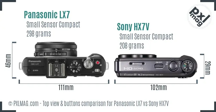 Panasonic LX7 vs Sony HX7V top view buttons comparison