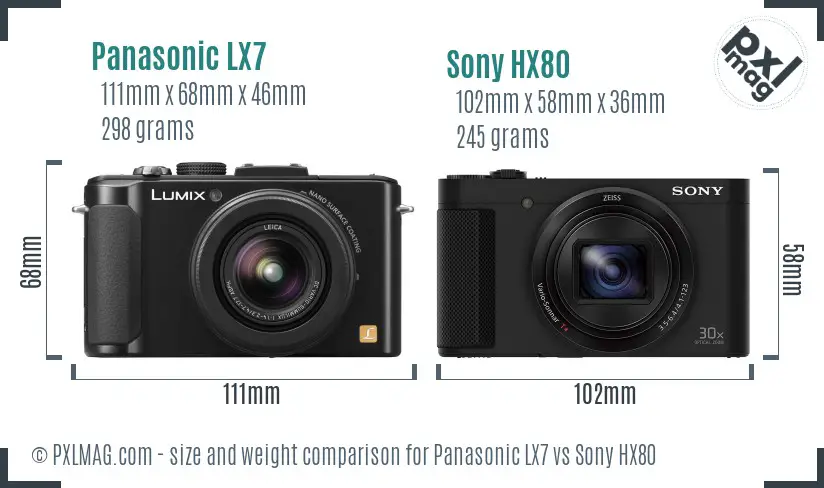 Panasonic LX7 vs Sony HX80 size comparison