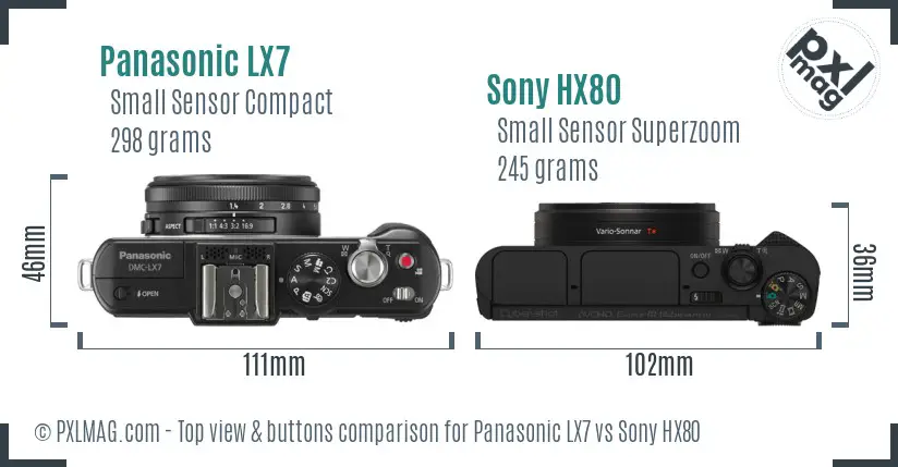 Panasonic LX7 vs Sony HX80 top view buttons comparison