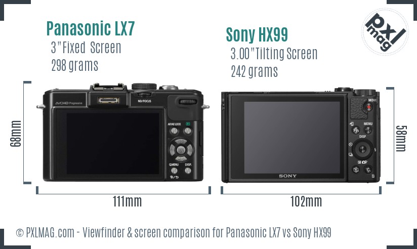 Panasonic LX7 vs Sony HX99 Screen and Viewfinder comparison