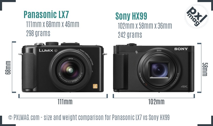 Panasonic LX7 vs Sony HX99 size comparison