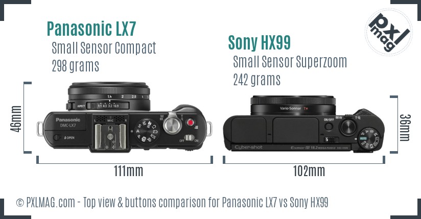 Panasonic LX7 vs Sony HX99 top view buttons comparison