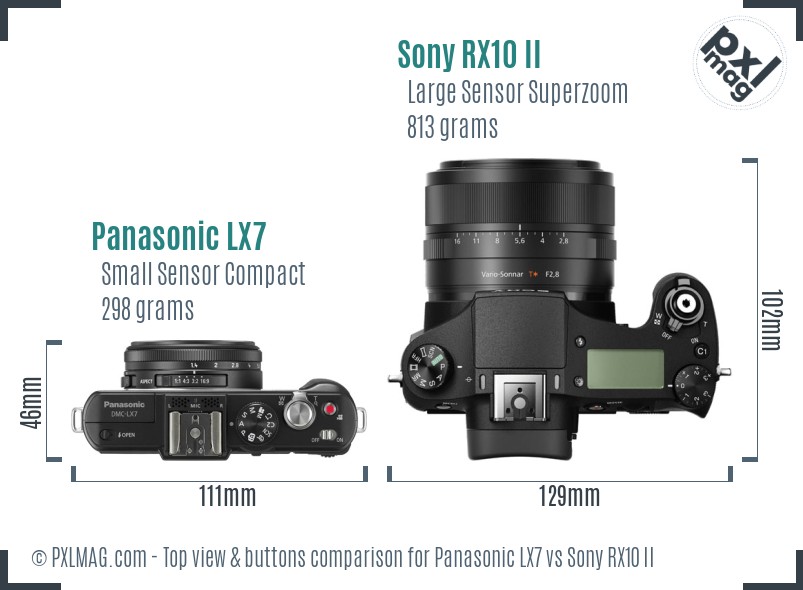 Panasonic LX7 vs Sony RX10 II top view buttons comparison