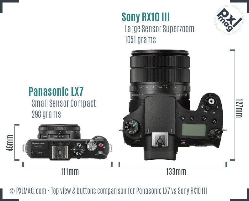 Panasonic LX7 vs Sony RX10 III top view buttons comparison