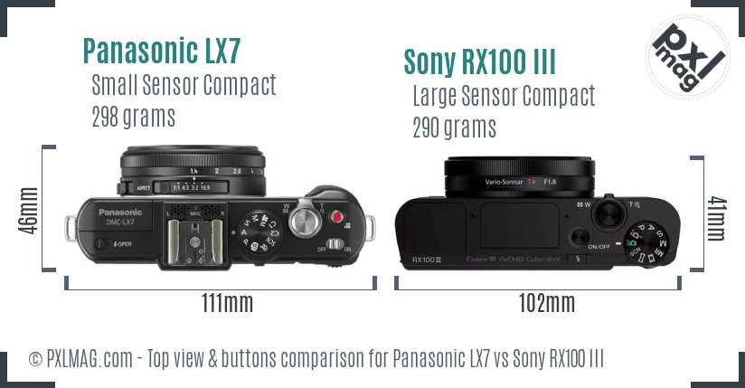 Panasonic LX7 vs Sony RX100 III top view buttons comparison