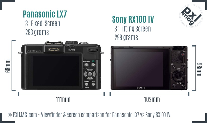 Panasonic LX7 vs Sony RX100 IV Screen and Viewfinder comparison