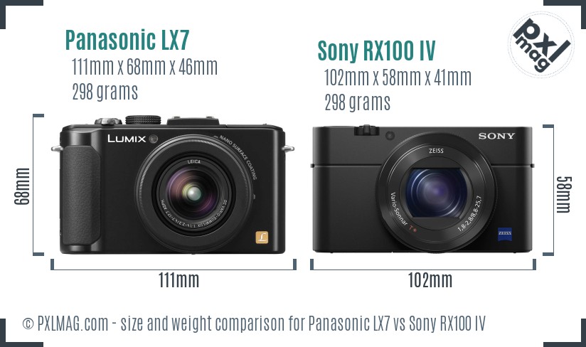 Panasonic LX7 vs Sony RX100 IV size comparison