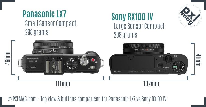 Panasonic LX7 vs Sony RX100 IV top view buttons comparison