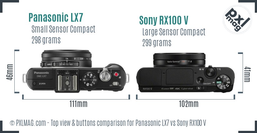 Panasonic LX7 vs Sony RX100 V top view buttons comparison