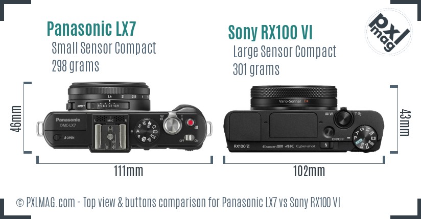 Panasonic LX7 vs Sony RX100 VI top view buttons comparison