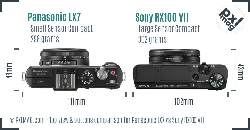 Panasonic LX7 vs Sony RX100 VII top view buttons comparison