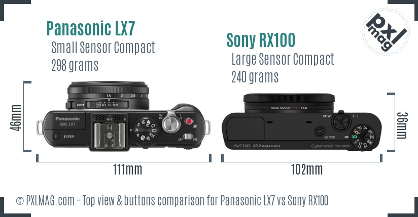 Panasonic LX7 vs Sony RX100 top view buttons comparison
