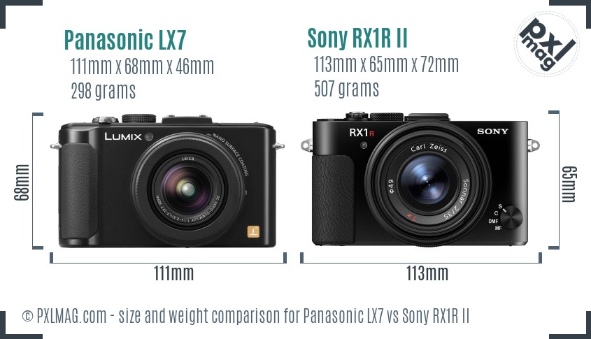 Panasonic LX7 vs Sony RX1R II size comparison