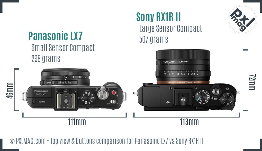 Panasonic LX7 vs Sony RX1R II top view buttons comparison