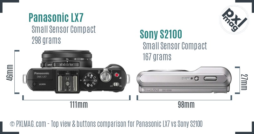 Panasonic LX7 vs Sony S2100 top view buttons comparison