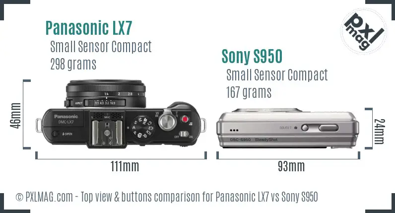 Panasonic LX7 vs Sony S950 top view buttons comparison Panasonic LX7 vs Sony S950 top view buttons comparison
