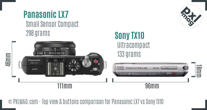 Panasonic LX7 vs Sony TX10 top view buttons comparison