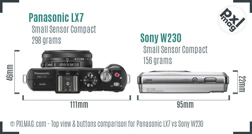 Panasonic LX7 vs Sony W230 top view buttons comparison