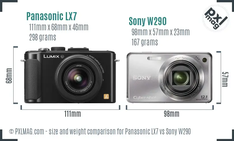 Panasonic LX7 vs Sony W290 size comparison