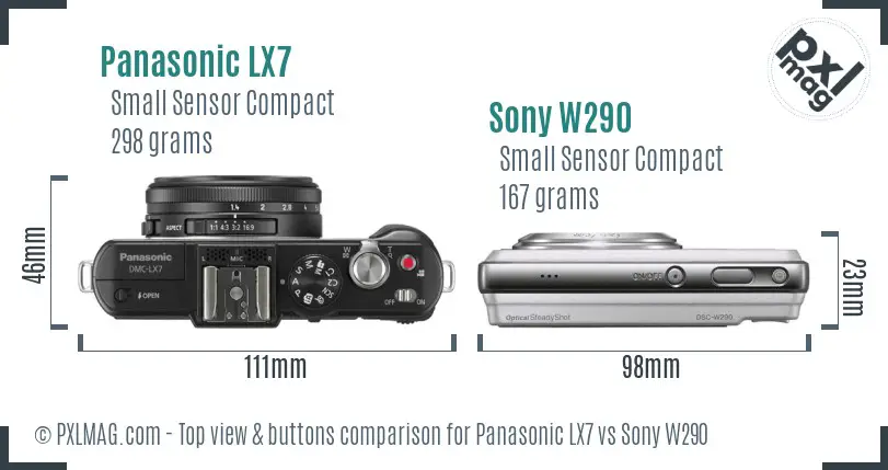 Panasonic LX7 vs Sony W290 top view buttons comparison