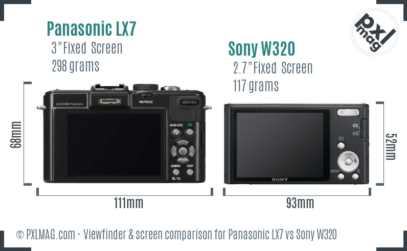 Panasonic LX7 vs Sony W320 Screen and Viewfinder comparison